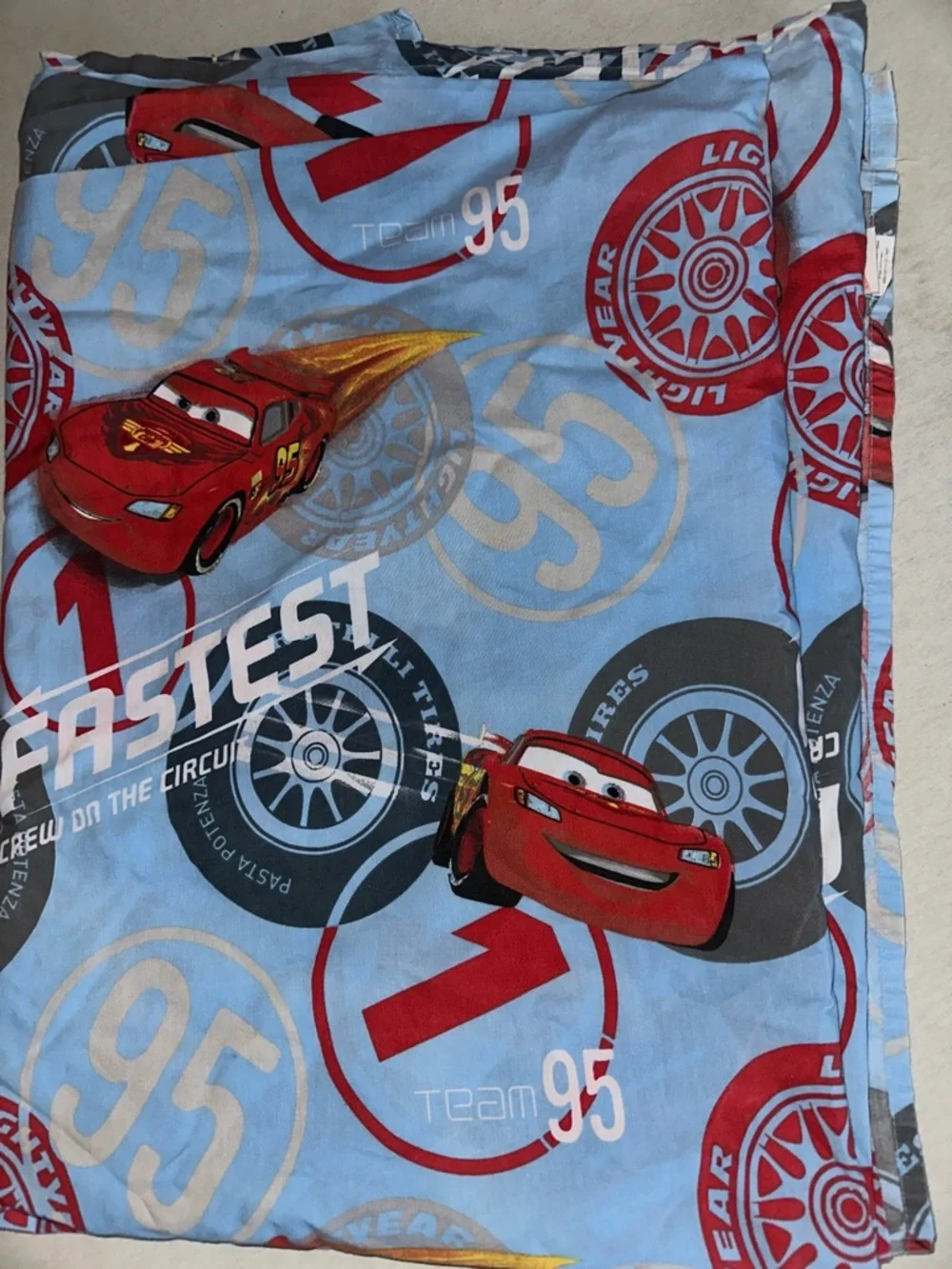 Home Disney Pixar Cars Lightning McQueen Blue Red Team 95 Twin Sheet